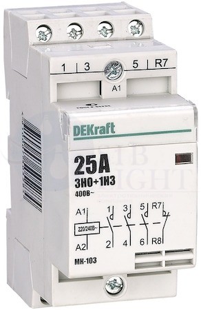Модульный контактор 3НО+1НЗ 25А 230В МК-103 DEKraft 18068DEK