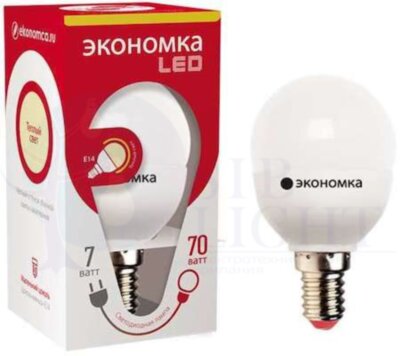 Лампа светодиодная GL45 шар 7Вт 600Лм 230В 3000К E14 ЭКОНОМКА Eco_LED7wGL45E1430
