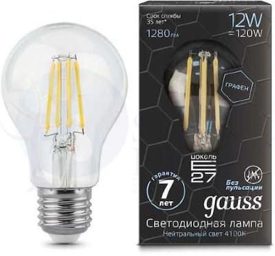 Лампа LED Filament Graphene A60 E27 12W 4100К 1/10/40 Gauss 102802212