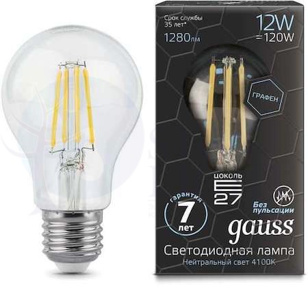 Лампа LED Filament Graphene A60 E27 12W 4100К 1/10/40 Gauss 102802212