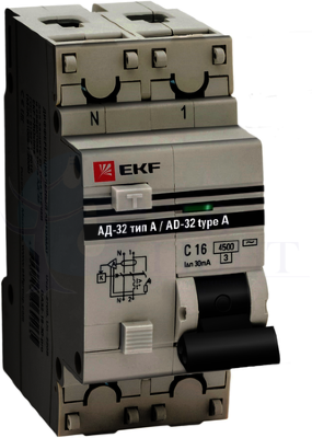 Дифференциальный автомат АД-32 1P+N 16А/30мА (тип А) PROxima EKF DA32-16-30-a-pro
