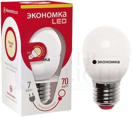 Лампа светодиодная GL45 шар 7Вт 600Лм 230В 3000К E27 ЭКОНОМКА Eco_LED7wGL45E2730