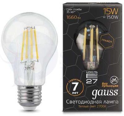 Лампа LED Filament Graphene A60 E27 15W 2700К 1/10/40 Gauss 102802115