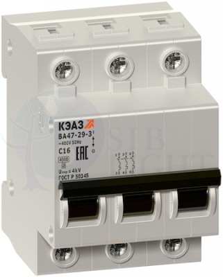 Автомат 3P 20А ВА47-29 (4.5 кА, D) КЭАЗ 253129