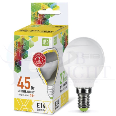 Лампа сд LED-ШАР-standard 5.0W 230V Е14 450Lm