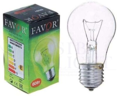 Лампа накаливания Б 230-60 60Вт E27 230В инд. ал. (100) Favor 8101303 Favor 8101303