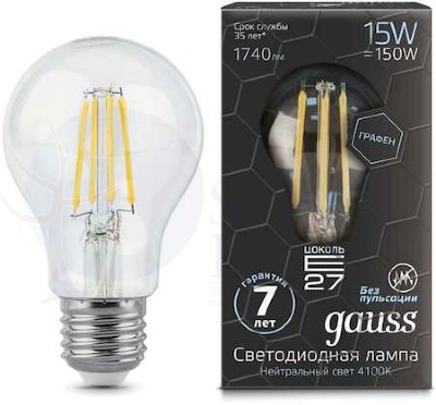 Лампа LED Filament Graphene A60 E27 15W 4100К 1/10/40 Gauss 102802215