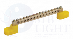 Шина PE "земля" на двух угловых изоляторах ШНИ-6х9-6-У2-Ж IEK