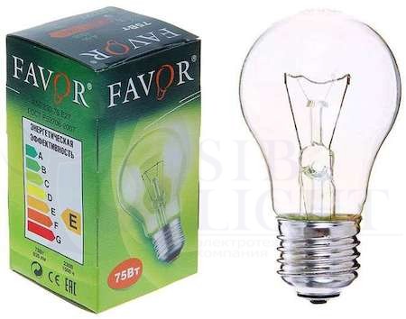 Лампа накаливания Б 230-75 75Вт E27 230В инд. ал. (100) Favor 8101403 Favor 8101403