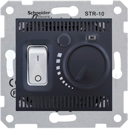 Термостат Sedna для теплых полов +5…+50 С (10 А, 220 В, под рамку, с/у, графит) Schneider Electric SDN6000370