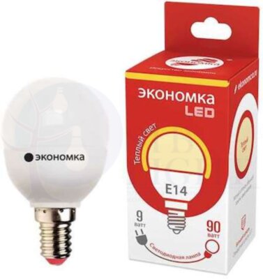 Лампа светодиодная GL45 шар 9Вт 800Лм 230В 3000К E14 ЭКОНОМКА Eco_LED9wGL45E1430