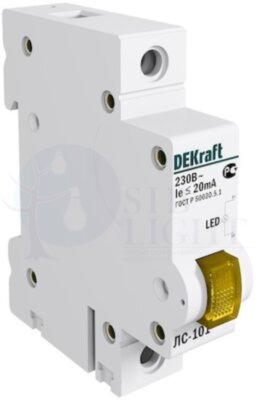 Лампа сигнальная на DIN-рейку 1P Цвет:ЖЕЛТЫЙ LED DEKraft 18008DEK