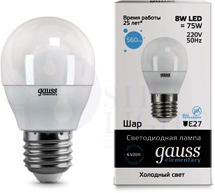 LED Elementary Globe 8W E27 6500K 1/10/100 светодиодная лампа Gauss 53238