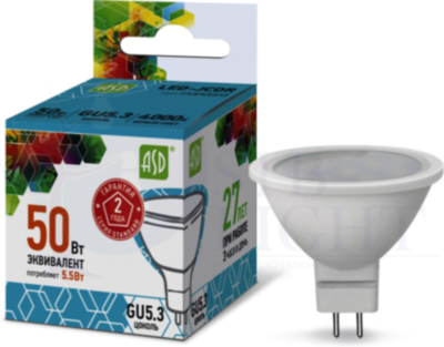 Лампа светодиодная LED-JCDR-standard 5.5Вт 4000К белый GU5.3 495лм 160-260В ASD 4690612001432