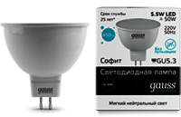 LED Elementary MR16 GU5.3 5.5W 4100К 1/10/100 светодиодная лампа Gauss 13526