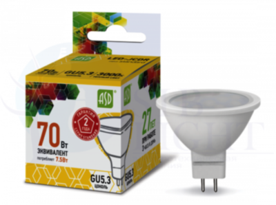 Лампа светодиодная LED-JCDR-standard 7.5Вт 3000К тепл. бел. GU5.3 675лм 160-260В ASD 4690612002286