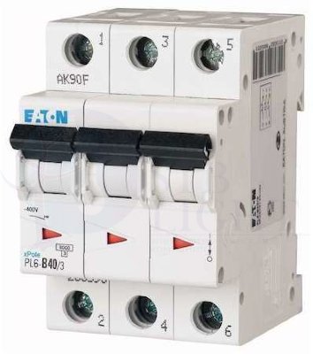 Выключатель автоматический модульный 3п C 40А 6кА PL6-C40/3 EATON 286605