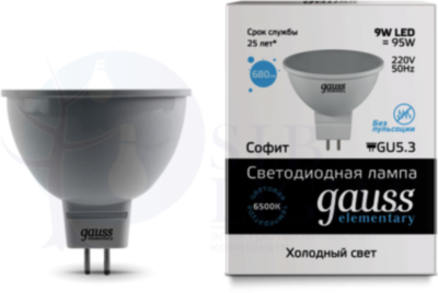 LED Elementary MR16 GU5.3 9W 6500K 1/10/100 светодиодная лампа Gauss 13539