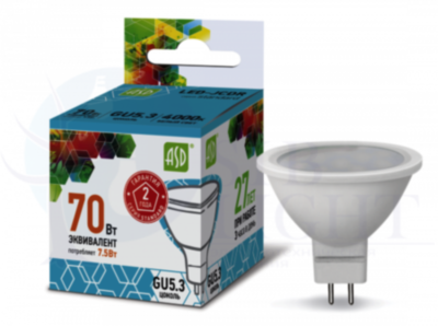 Лампа светодиодная LED-JCDR-standard 7.5Вт 4000К белый GU5.3 675лм 160-260В ASD 4690612001456