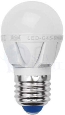 Лампа светодиодная LED 6вт 230в,Е27,dim,шар,мат,белый Palazzo Uniel Uniel UL-00000693