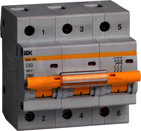 Автомат 3P 100А ВА47-100 (10 кА, C) IEK MVA40-3-100-C