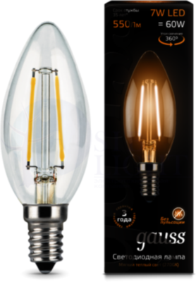 LED Filament Candle E14 7W 2700К (свеча) светодиодная лампа Gauss 103801107