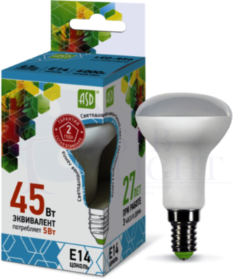 Лампа светодиодная LED-R50-standard 5Вт 4000К белый E14 450лм 160-260В ASD 4690612001517