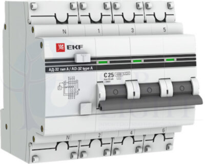 Выключатель авт. диф. тока 3п+N C 40А 30мА тип AC 4.5kA АД-32 PROxima EKF DA32-40-30-4P-pro