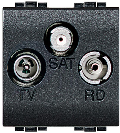 LivingLight Розетка TV тройная коаксиальная оконечная 2-мод., антрацит BTicino L4210D