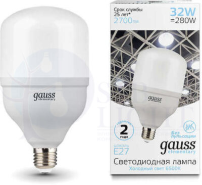 Лампа E27, 32Вт, 2700Лм, 6500К, не диммируемая Gauss 63233