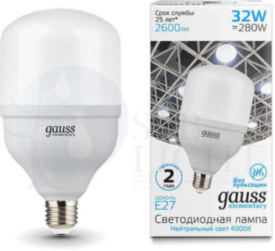 Лампа Elementary LED T100 E27 32W 2600lm 180-240V 4000K 1/20 Gauss 63223