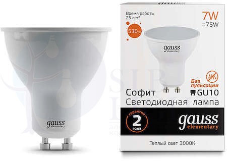 Лампа LED Elementary MR16 GU10 7W 530lm 3000К 1/10/100 Gauss 13617