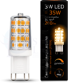 Лампа LED G9 AC185-265V 3W 2700K 1/20/200 диммируемая Gauss 107309103