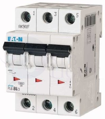 Выключатель автоматический модульный 3п C 6А 6кА PL6-C6/3 EATON 286598