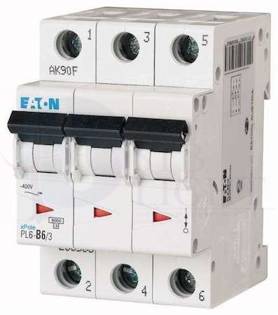 Выключатель автоматический модульный 3п C 6А 6кА PL6-C6/3 EATON 286598