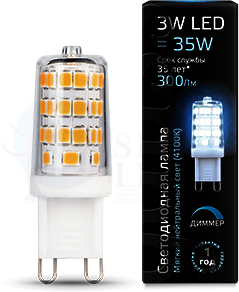 Лампа LED G9 AC185-265V 3W 4100K 1/20/200 диммируемая Gauss 107309203