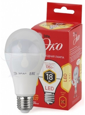 Лампа светодиодная LED A65-18W-827-E27,груша,18Вт,тепл,E27 ERA Б0031706