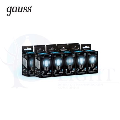 Лампа Gauss LED Filament Шар E27 5W 450lm 4100K 1/10/50