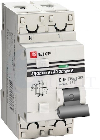 Дифференциальный автомат АД-32 1P+N 63А/100мА (тип А) PROxima EKF DA32-63-100-a-pro