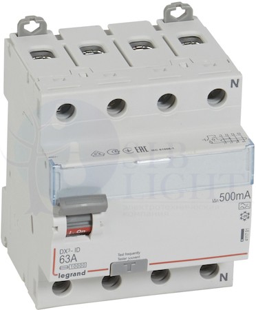 ВДТ DX3 4П 63А A 500мА N справ Legrand 411791