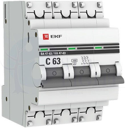 Автомат 3P 16А PROxima ВА 47-63 (4.5 кА, C) EKF mcb4763-3-16C-pro
