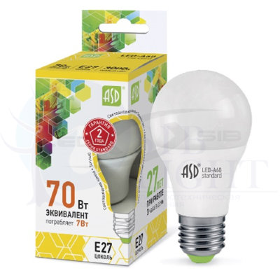 Лампа сд LED-A60-standard 7.0W 230V Е27 630Lm