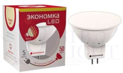 Лампа светодиодная JCDR софит 5Вт 400Лм 230В 3000К GU5.3 ЭКОНОМКА Eco_LED5wJCDRC30_fr
