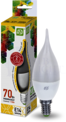 Лампа светодиодная LED-свеча на ветру-standard 7.5Вт свеча на ветру 3000К тепл. бел. E14 675лм 160-260В ASD 4690612004556