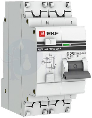 Дифференциальный автомат 1P+N 20А PROxima АД-32 (тип AC, 4.5 кА) EKF DA32-20-30-pro