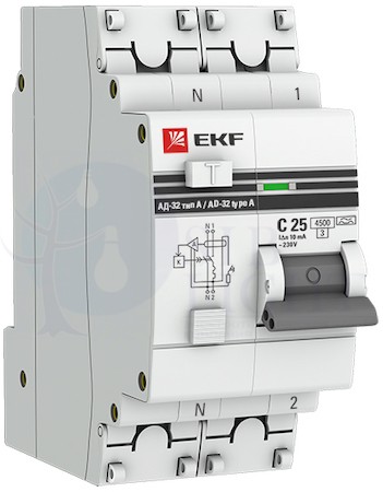 Дифференциальный автомат 1P+N 20А PROxima АД-32 (тип AC, 4.5 кА) EKF DA32-20-30-pro