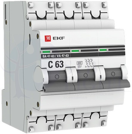 Автомат 3P 16А PROxima ВА 47-63 (6 кА, C) EKF mcb4763-6-3-16C-pro