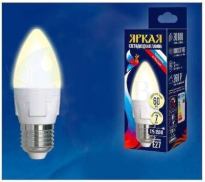 Лампа светодиодная LED 7вт 175-250В свеча матовая 600Лм Е27 3000К Uniel ЯРКАЯ Uniel UL-00002414