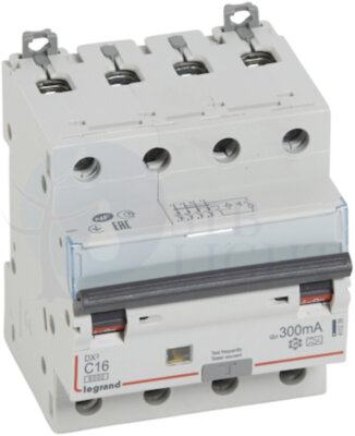 Дифференциальный автомат 4P 16А DX3 (тип AC, 10 кА) Legrand 411239