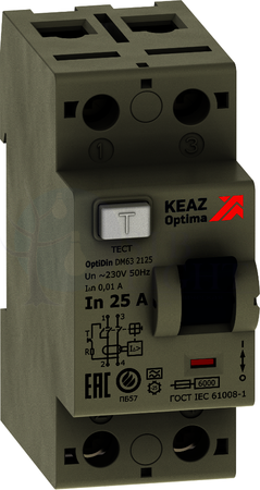 ВДТ без защиты от сверхтоков OptiDin DМ63-2240-AС-УХЛ4 (2P, 40, 30mA) КЭАЗ 254176